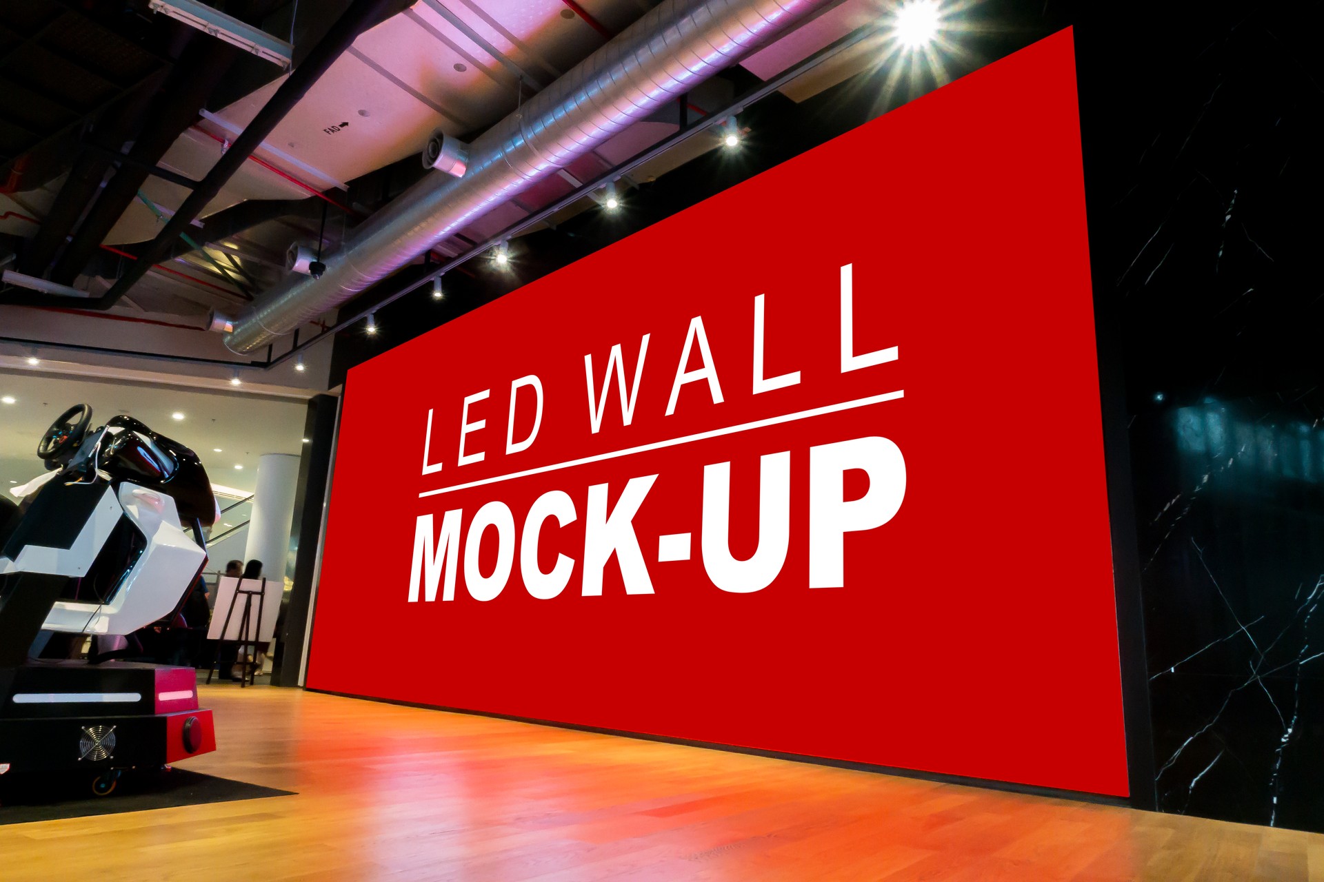 Mock up large LED wall on stage in showroom